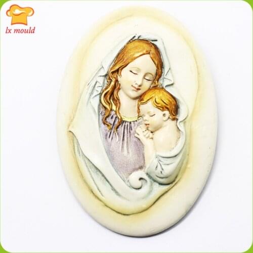 2019 New Religious Silicone Mould Virgin Mary with Baby Jesus Clay Plaster Pendant Mold
