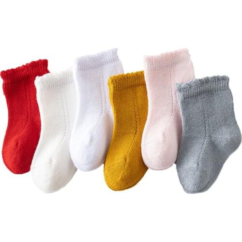 2021 Lovely Kids Boys Girls Knitting Socks Spring Summer Sock Ruffle Hem Unisex Side Hollow Sports Sleep Home Wear 1-5Years
