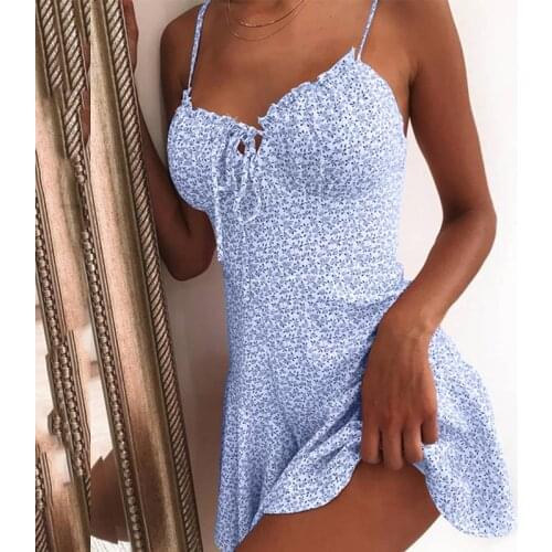 2021 New Plus Size Floral High Waist Dress Summer Clothes Y2K Sexy Sleeveless Boho Spaghetti Strap Mini V-neck Dresses Clubwear