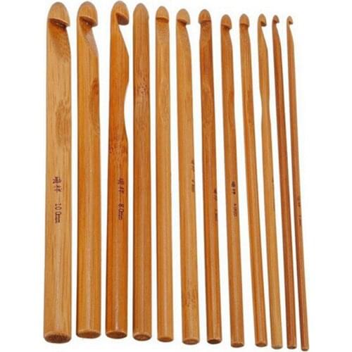 3-10mm 12pcs Bamboo Crochet Hook Set DIY Knitting Needles Handle Home Knitting Weave Yarn Crafts Household Knitting Tools