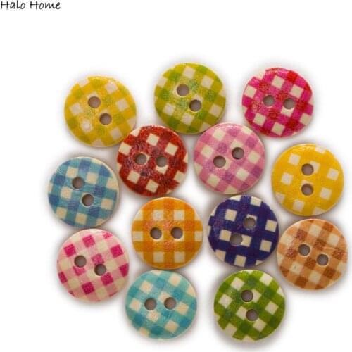50pcs Grid Printing Round Pastoral style Wood buttons Sewing Scrapbook Clothing Crafts Handwork Accessories Decoration 11-18mm