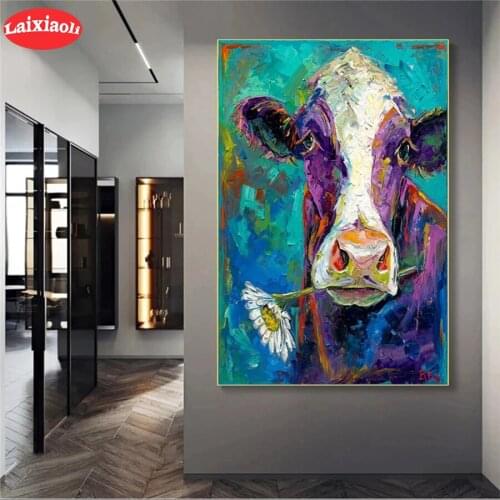 5D round Diamond Embroidery Abstract colorful animal, cow, flower Diamond Painting Full Square Mosaic Cross Stitch Handmade Gift