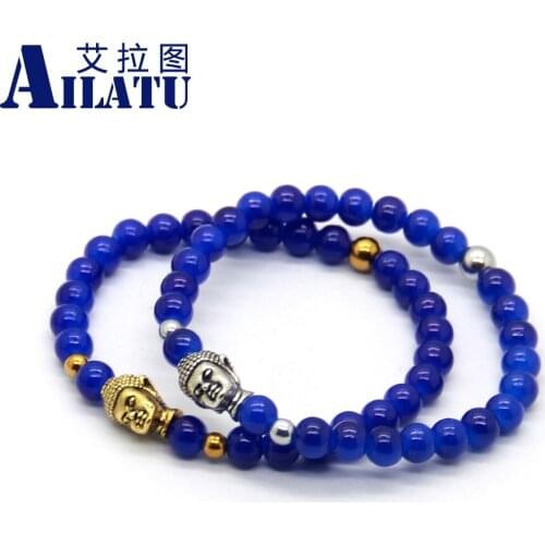 Ailatu Promotion Cheap Fashion Jewelry Beaded Buddha Blue Stone Bracelet Wholesale