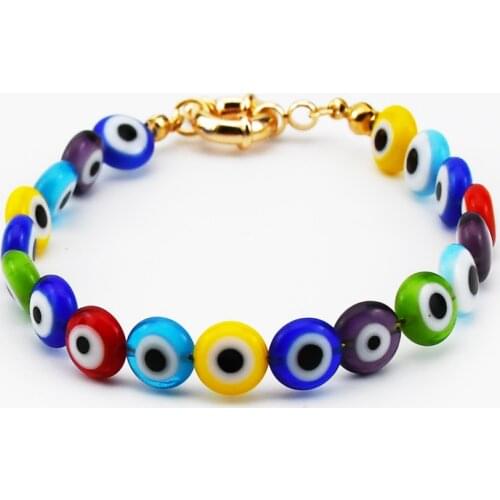 2019 New Turkish Evil Eye Bead Bracelet Multi-Color Mixed Glaze Chamilia beads Bracelet Handmade Unique Buckle Jewelry Wholesale