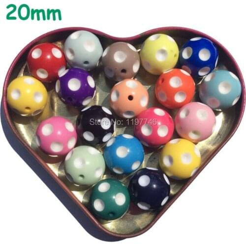 Beads for Kids Round Beads Resin Beads Polka Dot Beads Bubblegum Beads 20mm 100pcs for DIY Jewelry Making Chunky Beads for Girls