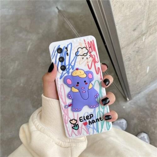 For P30 Pro Silicone Case for Huawei Mate40Pro 3D Doodle Elephant Cover for Huawei 5g P40 Dinosaur Nova7 Korean Couple Gift Capa