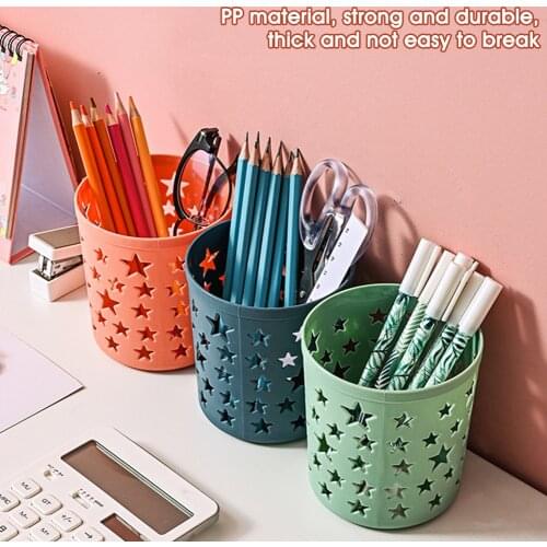 Pen Holder Star Shape Pen Holder Desktop Organizer School Office Desk Plastic Cup Container Makeup Brush Storage Accessories