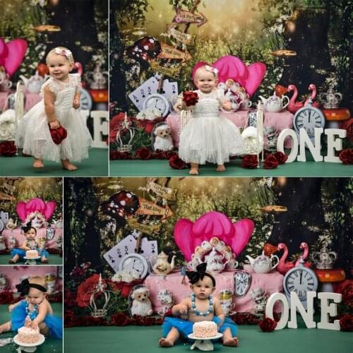 Fairy Tale Princess One Birthday Cake Smash Backdrop Alice Wonderland Tea Party Background Photography Dreamy Forest Photocall