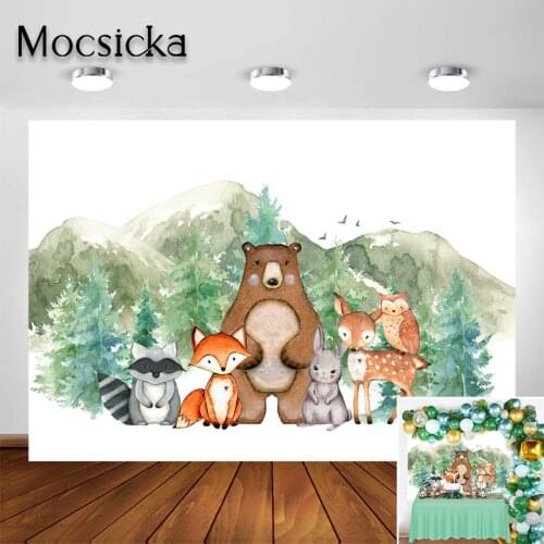 Mocsicka Woodland Backdrop Adventure Woodland Animal Baby Shower Birthday Background Forest Mountain Safari Theme Party Decor