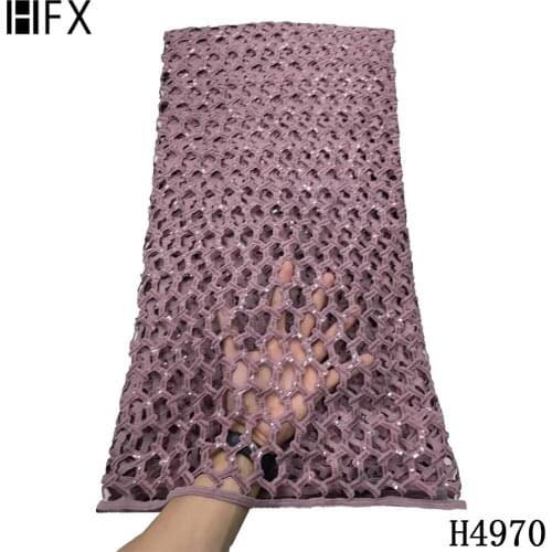 HFX Sequins Cord Lace Fabric African Lace Fabric 2021Guipure Lace Fabric Nigerian Lace Fabric French Lace Net For Party Dress