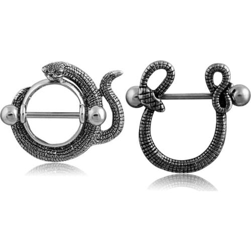 Nipple Rings Snake Type Stainless Steel Bar Barbell Nipple Ring Punk hiphop Cool Piercing Bar Body Jewelry Gothic Nipple Rings
