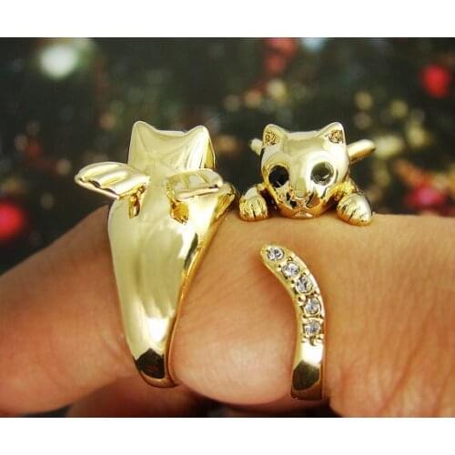 Angel Wing Kitty Cat Ring Crystals Adjustable Size Ring for women and men fashion pretty christmas gift jewelry