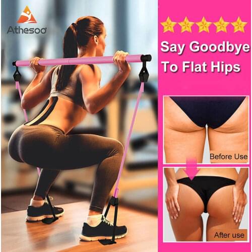 Athesoo Pilates Bar Stick Kit Crossfit Resistance Bands Trainer Yoga Pull Rods Pull Rope Exercise Workout Equipment Fitness