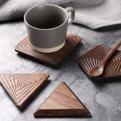 Creative Wooden Tea Coffee Cup Pad Placemats Table Decor Walnut Wood Coasters Durable Heat-Resistant Kitchen Tableware Pad