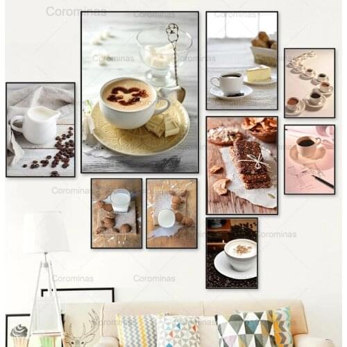 Kitchen Home Decoration Waffle Food Milk Coffee Beans Wall Art Canvas Painting Posters and Prints Picture for Dining Room Decor