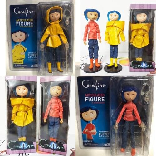Coraline Doll NECA Coraline Figure Doll The Secret Door Coraline y la Puerta Secreta Raincoat Action Figure Toys Christmas Gift