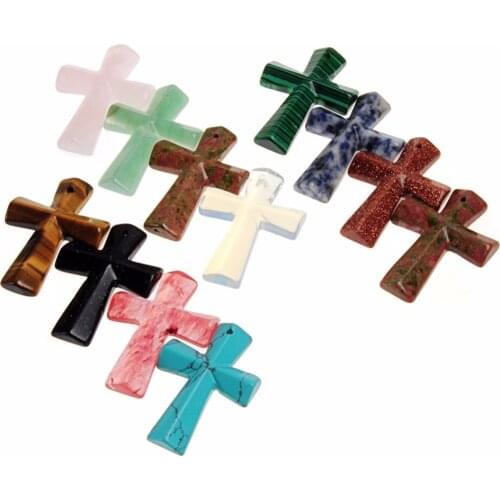 Assorted Cross Shape Healing Pointed Chakra Beads Top Drilled Crystal Rock Stone Quartz Pendants Jesus Christ Prayer Jewelry