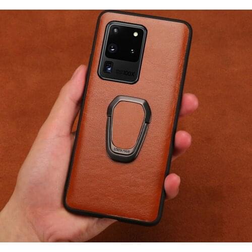 Genuine leather Ring Magnetic Kickstand Phone Case For Samsung Galaxy S20 Plus S20 Ultra Note 10 S10 Plus A50 A51 S9 S8 s7 Edge