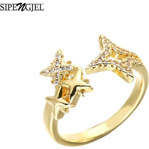 SIPENGJEL Fashion Cubic Zircon Star Adjustable Rings Open Rings For Women Wedding Party Jewelry