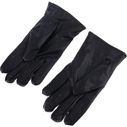 Mens Faux Leather Winter Gloves Warm Lined Thicken Ruched Wrist Hand Warmer Soft M89E