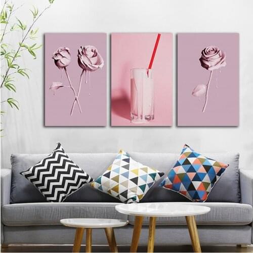Nordic Posters and Prints Minimalist Pink Roses Drink Living Room Home Decorative Painting Canvas Wall Art pictures Unframed