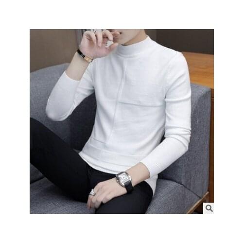 2020 New Fashion Casual Pullover Mens Sweater Half-high Collar Sweaters Solid Korean Type Slim Knit Top Mens Sweater