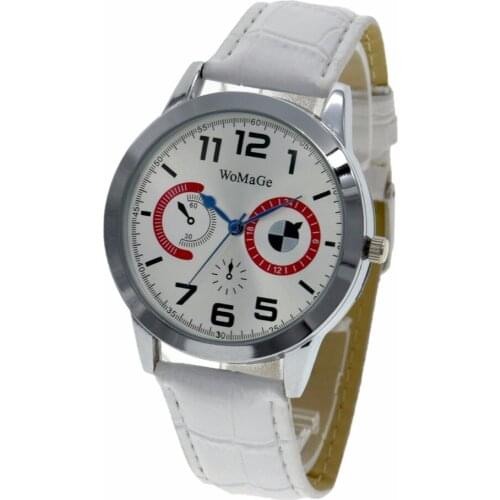 New Wholesale Womage 1284 Fashion Unisex Casual Watch Men Faux Leather Strap Two Red Eyes Watches Casual Men Sport Watches