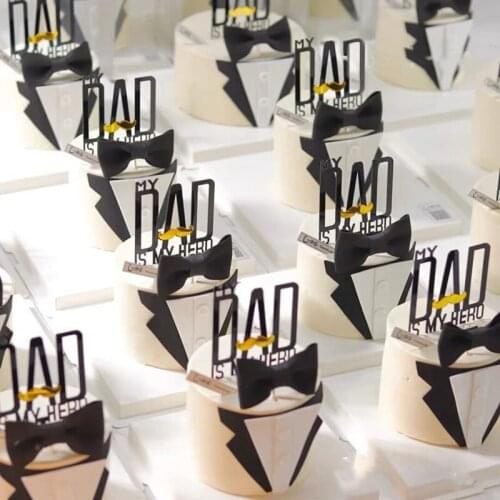 New DAD Happy birthday Cake Topper Golden black Acrylic Fathers Day Happy Cake Topper For DAD birthday Party Dessert Decoration