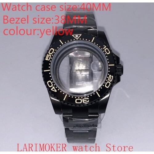Suitable for NH35 NH36 Miyota 8215 40mm 904L stainless steel case, transparent black back cover, with bezel,yellow