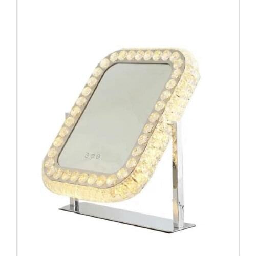 Luxury Crystal Makeup Mirror Table Lights Hollywood LED Lighted Up Mirror with Touch Screen Switch Dimming 360 Degree Rotation