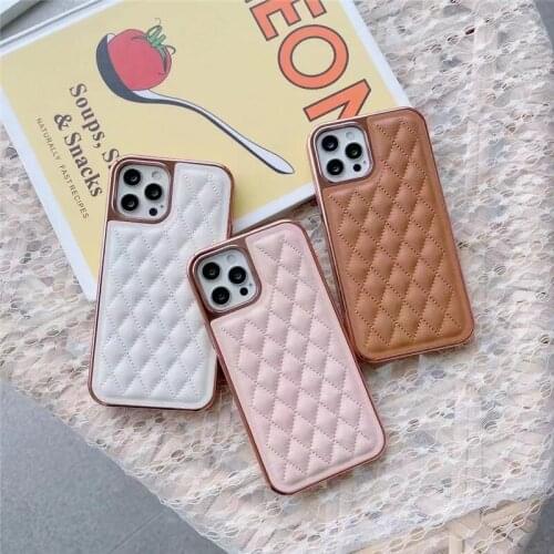 Luxury Fashion Grid Lambskin Leather Case Cover For Iphone 12 Mini 11 Pro XS Max XR X 8 7 Plus SE Electroplate Soft Back Cover