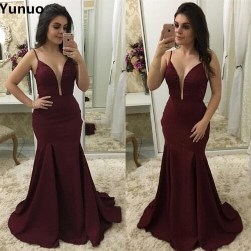 Sexy Evening Gowns Mermaid Spaghetti Straps V Neck Prom Party Dresses Long Sweep Train Formal Evening Dresses Special Occasion