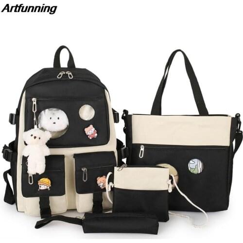 Artfunning Korean large-capacity school bag for teenagers girls waterproof backpacks kids Orthopedic schoolbags Mochila Infantil