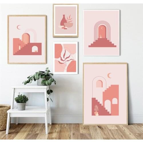 Nordic Morandi Style Islamic Architecture Poster Abstract Landscape Plant Vase Moon Painting Wall Art Canvas Minimalist Decor