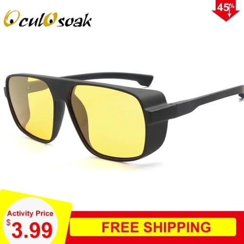 Oculosoak Night Vision Men Sun Glasses Fashion Yellow Lens Polarized Glasses Women PC Frame UV400 Night Driving Sunglasses