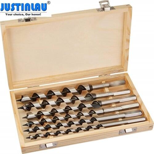 JUSTINLAU 6Pcs/set 230mm Long 6/8/10/12/16/20mm Auger Drill Bits Wood Carpenter Masonry Wood Drills Set for woodworking