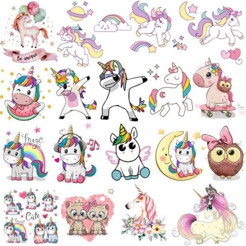Lovely Unicorn Iron On Heat Transfers Animals Transfers Ironing Thermal Stickers On Clothes Applique Baby Washable T-shirt DIY
