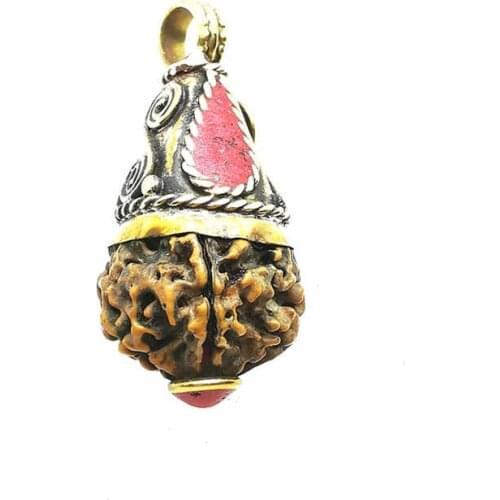 Tibetan Amulet Brass Capped Rudraksha Bodhi Beads Pendants TBP566