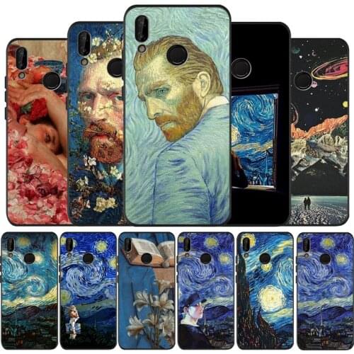 Van Gogh Starry sky art Black Silicone Soft Phone Case For Huawei 40 30 20 10 9 Lite Pro P smart 2019 Y6 Y6 Prime2019 Y9 2018
