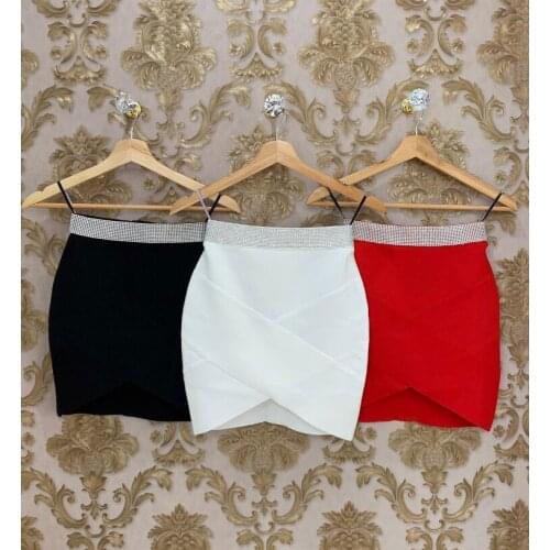 High Quality Red Black White Gold Silver Waist Rayon Mini Bandage Skirt Night Club Party Skirt