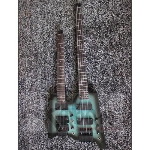 Weifang Rebon Double Neck headless electric guitar in Green sunburst colour