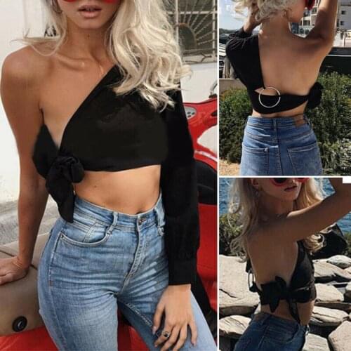 Women one shoulder tank tops sexy black backless tanks casual vest Ladies slim bodycon Tee Casual Top Women fashion clubwear