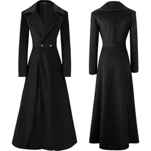 Women Vintage Long Trench Coat Autumn pleuche Medieval Coat Dress Slim Fit Maxi Turn Down Collar Jacket Cosplay Medieval Costume