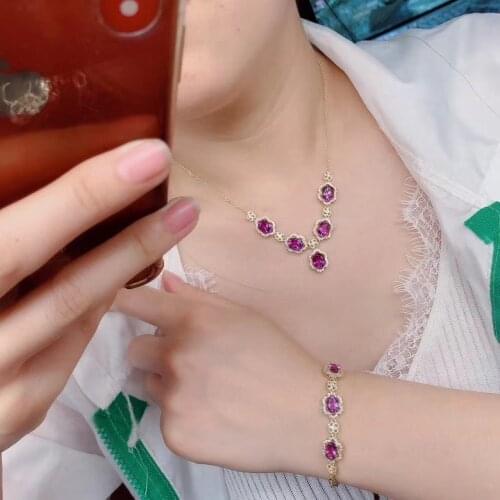 Necklace bracelet set new 925 pure silver Natural Amethyst womens set