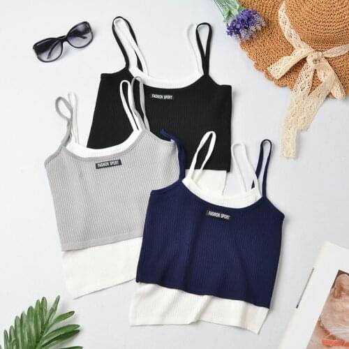HELIAR Women Tops Knitted Patchwork Crop Tops Underwear Women Two Pieces Outfits Camis Crop Tops For Women 2021 Summer