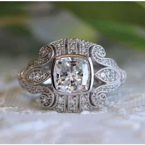 925 sterling silver Classic Flower Female Cubic Zirconia Stone Ring Unique Pattern Jewelry For Wedding Rings for Men Women Gifts