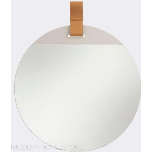 Modern Metal Loft Classic Design fashion Round Wall mounted beautiful living room bathroom real leather Decoration Mirror 1PC