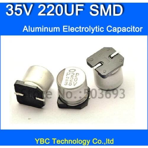 100pcs/lot 35V 220UF SMD Aluminum Electrolytic Capacitor 10*10.4MM