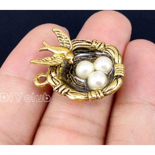 15pcs-Antique Gold 3D Bird Nest Egg Charms Pendant 24x20x10mm
