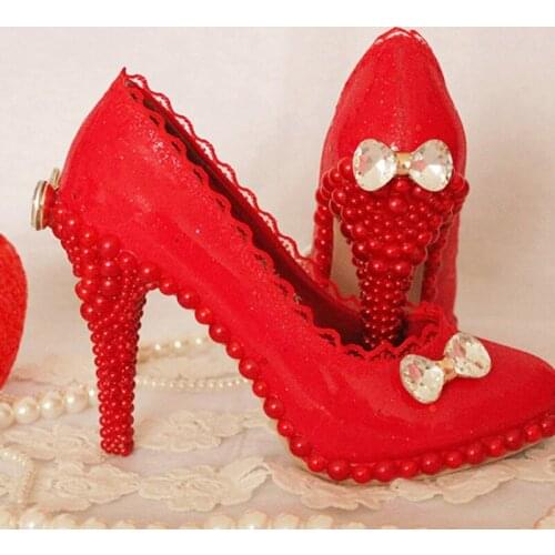 2020 Spring Summer High Heels Bridal Dress Shoes Red Lace Wedding Shoes Platform Elegant Formal Dress Shoes Bridesmaid Shoes